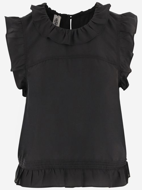 Silk Ruffle Blouse — Black