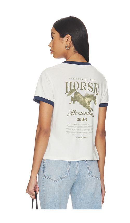 The Laundry Room Year Of The Horse Perfect Ringer Tee in Ivory,Navy. S. Also in XS, M