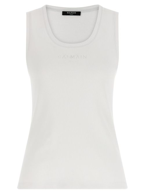 Logo-Embroidered Ribbed Cotton Tank Top — White