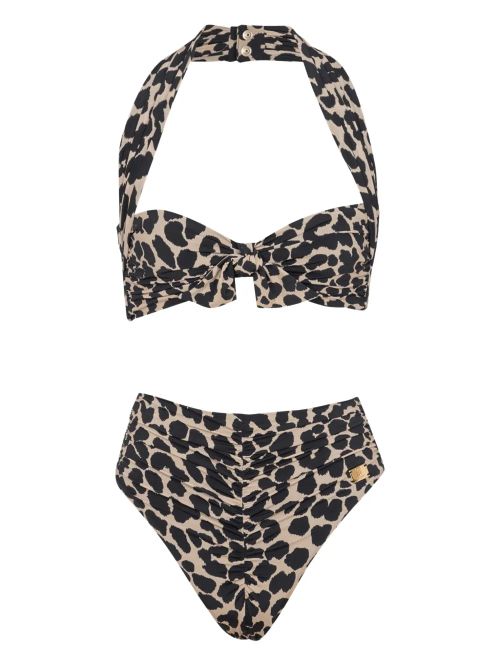 Leopard-Print Halterneck Bikini — Beige