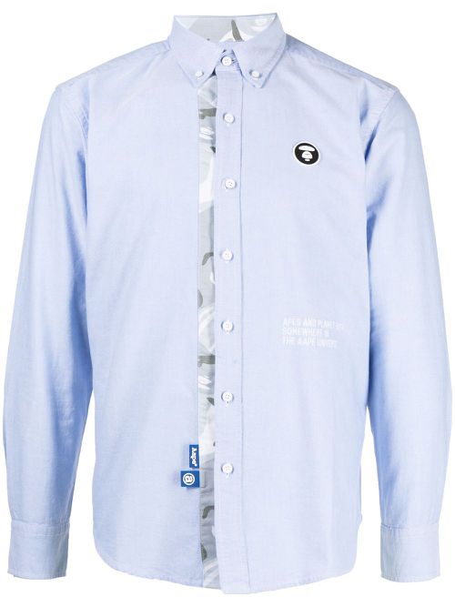 Logo-patch cotton shirt - Blue
