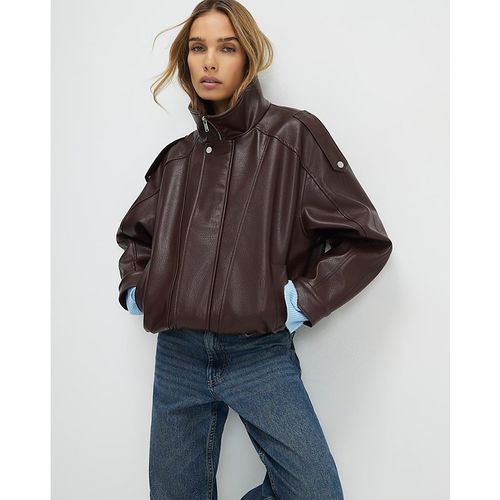 River Island Womens Jacket Brown Faux Leather Funnel Neck Batwing - Mediu