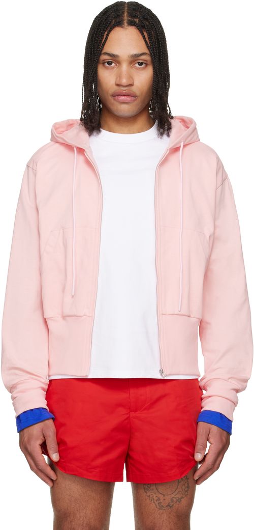 Pink Wide Band Zip-Up Hoodie