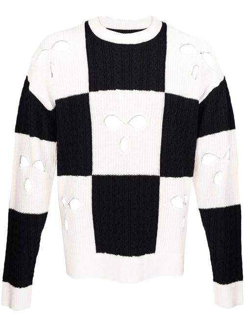 Checked cut-out wool jumper - Black