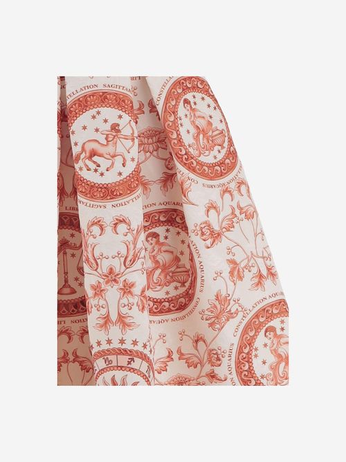 Zodiac-Print Flared Skirt — Red