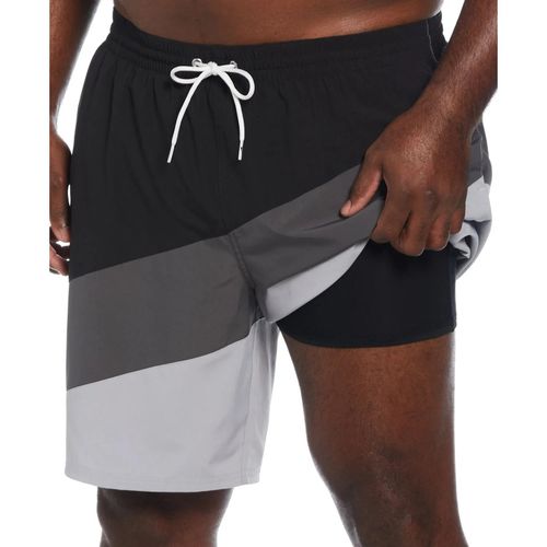 Color Surge Swim Trunks Mens Black Colorblocked 9" Drawstring FTS785