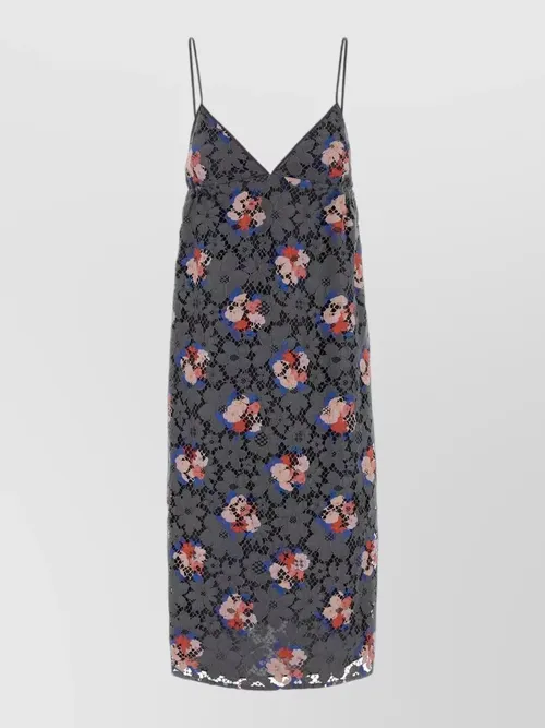 Fendi - lace dress v neckline floral pattern