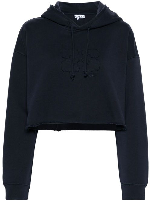 Logo-embroidered organic cotton hoodie - Blue