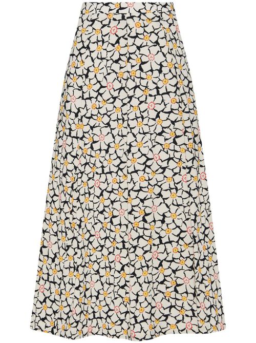 Floral-print pleat-detail maxi skirt - Neutrals
