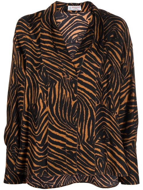 Animal-print silk blouse - Brown