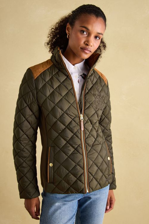 Braemar Luxe Khaki Green Showerproof Diamond Quilted Coat