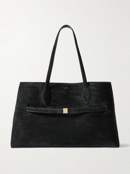 Lounge Large Leather-trimmed Suede Tote - Black