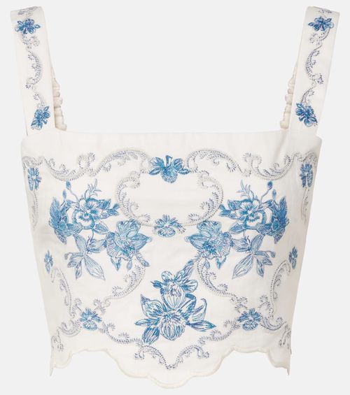 Luciana Gloriosa embroidered linen crop top