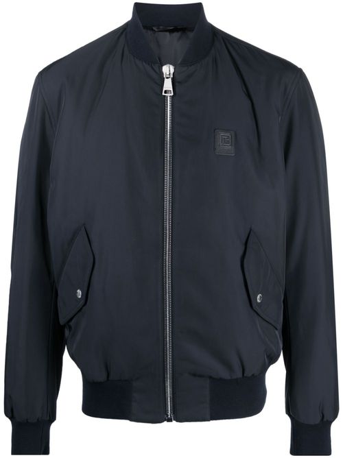 Logo-applique zipped bomber jacket - Blue