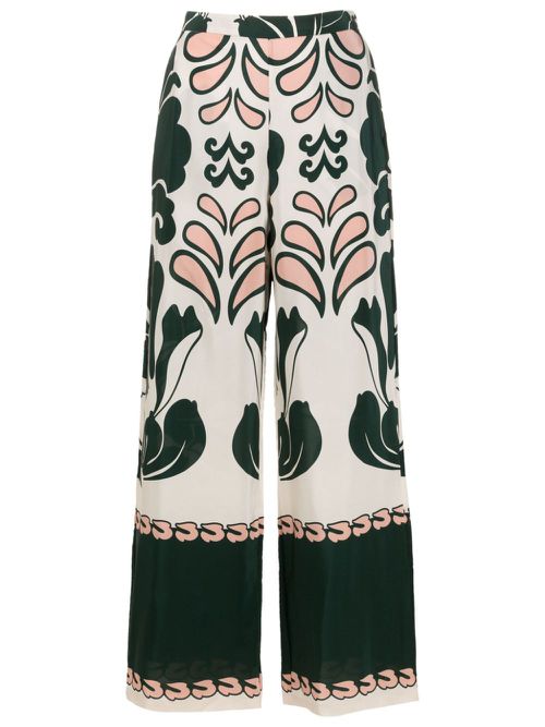 Graphic-print silk flared trousers - Green