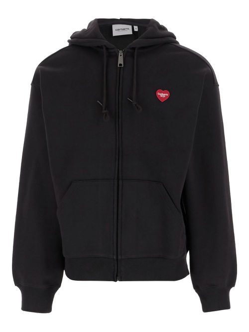 Heart-logo zip-up hoodie - Black