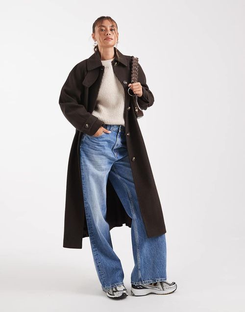 Longline car coat in chocolate-Brown