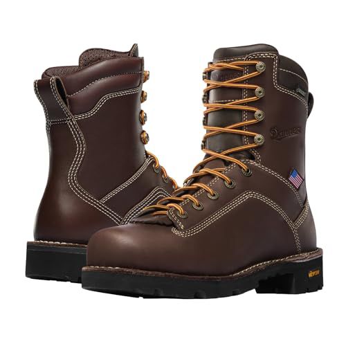 Danner 8” Quarry USA Waterproof Alloy Safety Toe Work Boots for Men - Full-Grain Leather with Gore-Tex Lining and Traction Heel Outsole