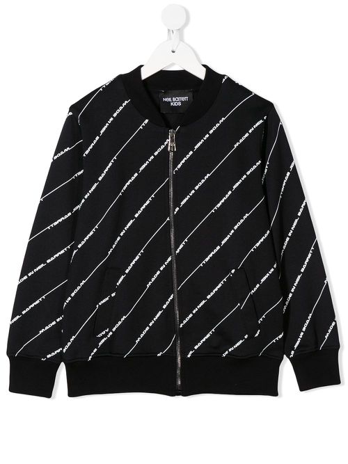 Diagonal logo stripe bomber jacket - Black