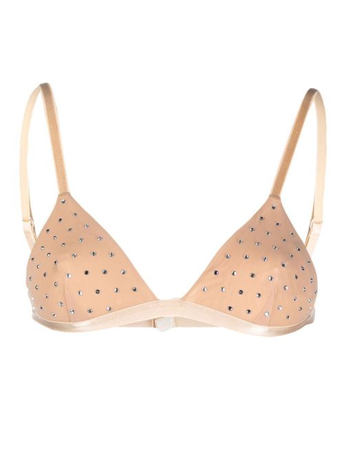 Crystal-embellished triangle bra - Neutrals