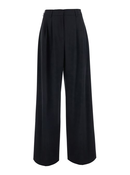 Wool-Blend Front Pleat Trousers — Black