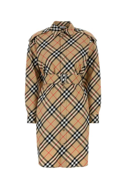 Checked Cotton Dress — Beige
