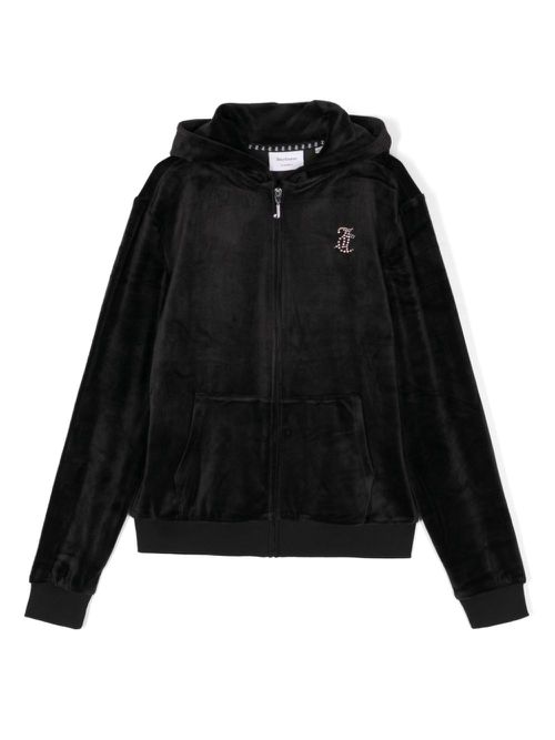 Diamanté logo-embellished hoodie - Black