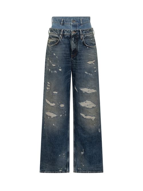 High-Waisted Distressed Jeans with Double Effect
