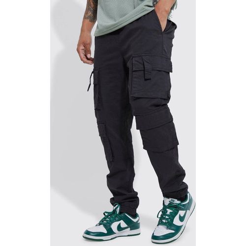 Elasticated Waist Multi Pocket Slim Fit Cargo Trouser | Black | Mediu