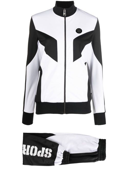Colour-block panelled tracksuit set - White