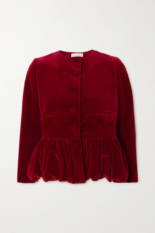 + Net Sustain Velvet Peplum Jacket - Red