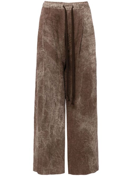Stonewashed print drawstring trousers - Brown