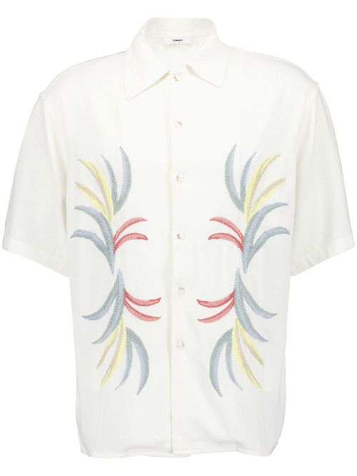Embroidered camp-collar shirt - Neutrals