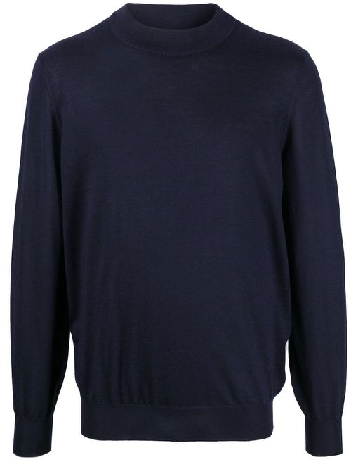 Mock-neck ribbed-trim jumper - Blue