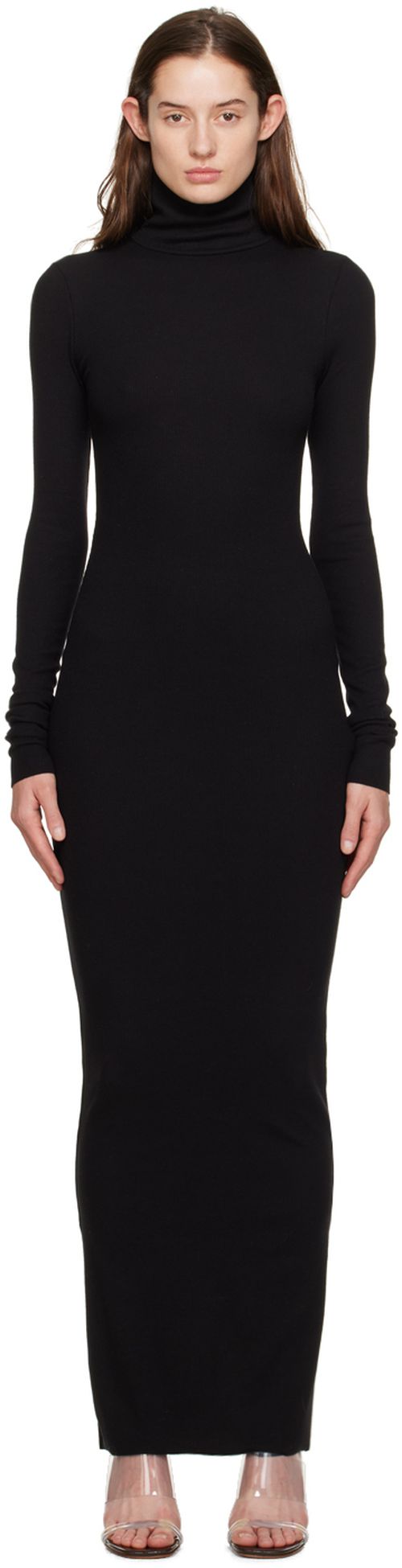 black turtleneck maxi dress Luxe Lace Satin Gown with Dramatic Train – Black or Red Evening Dress