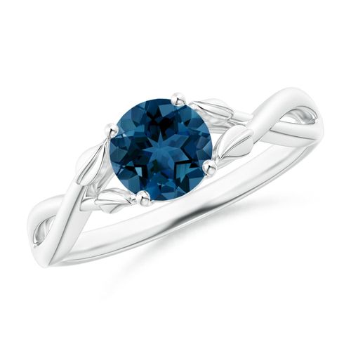 Angara 0.95 Carat Nature Inspired London Blue Topaz Crossover Ring with Leaf Motifs in Platinum