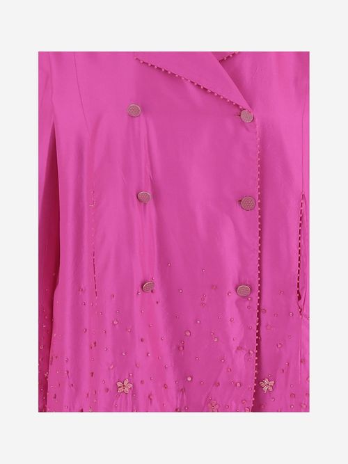 Bead-Embellished Silk Double-Breasted Jacket — Pink