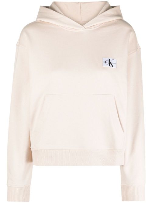 Logo-patch jersey hoodie - Neutrals