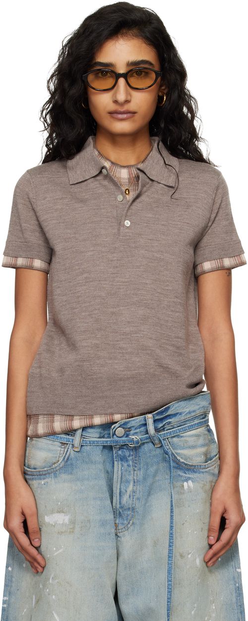 Brown Layered Wool Knit Polo