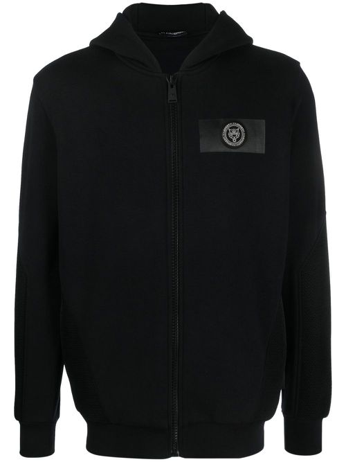 Logo-print zip-up hoodie - Black