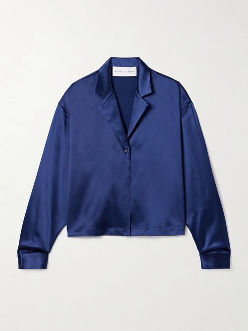 Cropped Silk-satin Shirt - Blue
