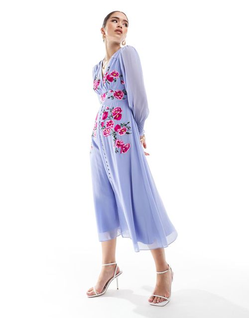 hope and ivy purple dress Hope & Ivy Plus flutter sleeve wrap maxi dress in purple floral