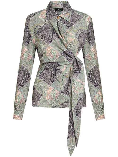 Patchwork-print wraparound-style shirt - Green