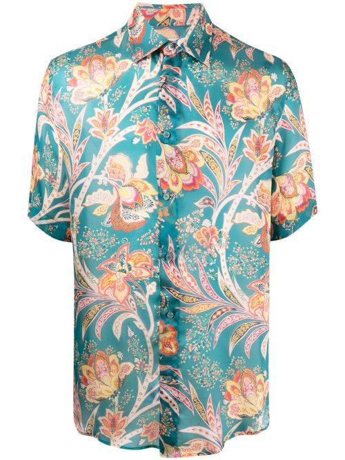 Floral paisley-print silk shirt - Blue
