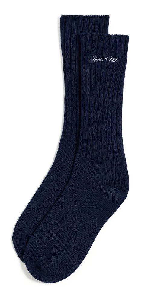 Signature Logo Rib Socks Navy White One Size