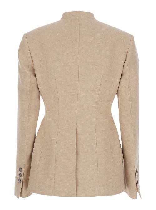 Double-Breasted Linen-Cotton Blend Blazer — Beige