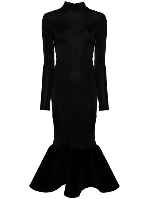 Flounce hem jersey midi dress - Black