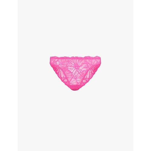 Womens Bright Pink Flora Mid-rise Recycled-nylon Briefs 16