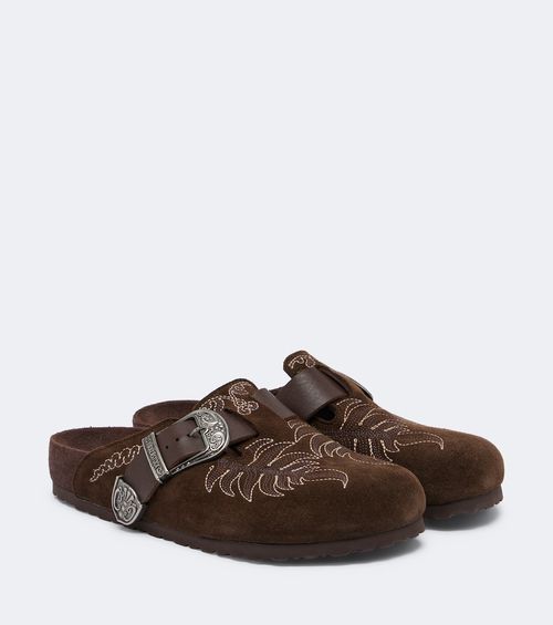 X Birkenstock Boston embroidered suede clogs