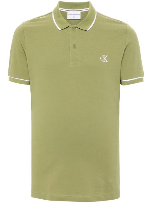Logo-embroidered piqué polo shirt - Green